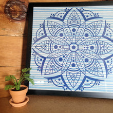 Load image into Gallery viewer, Blue Denim Striped Mandala Framed 12x12 Wall Art Home Decor
