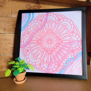 Pink Watercolor Mandala Framed 12x12 Wall Art Home Decor
