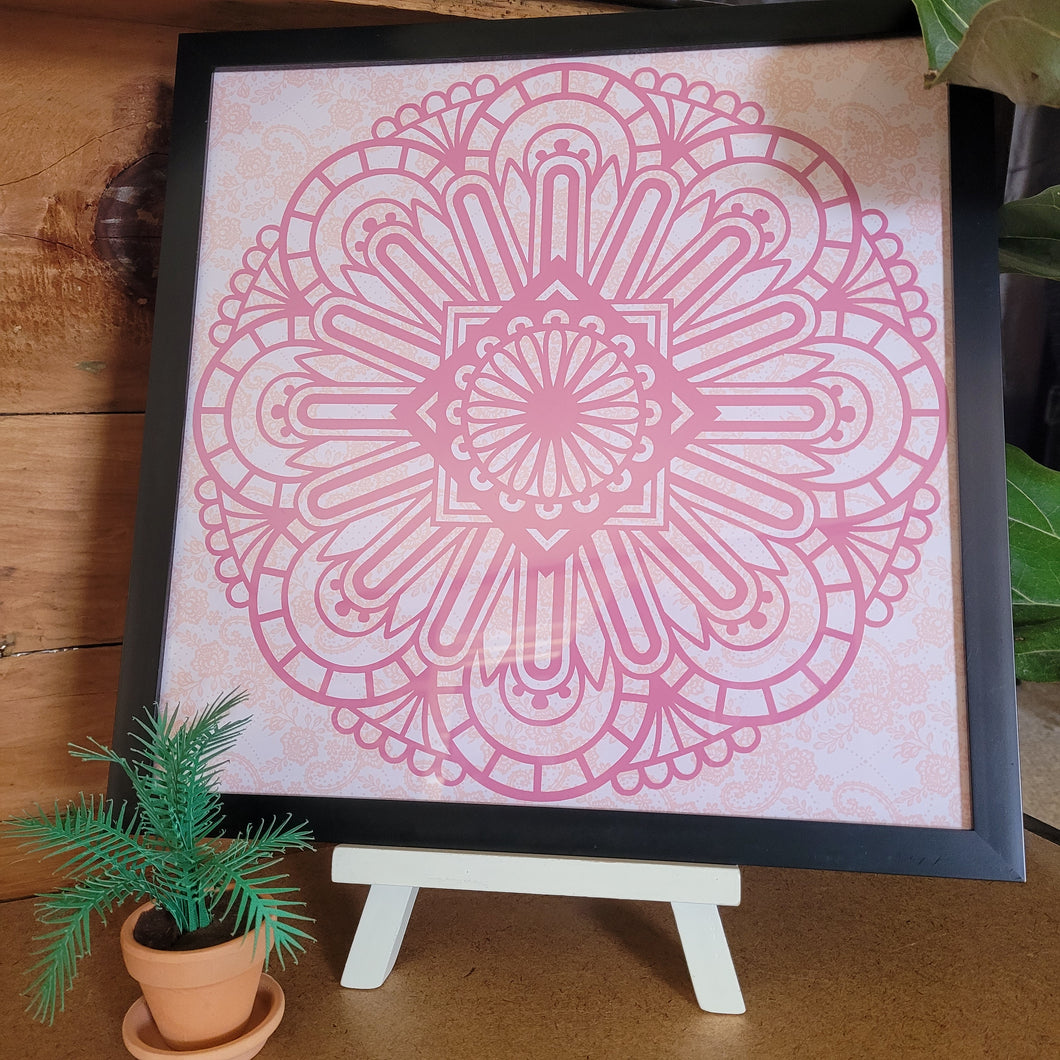 Pink Floral Mandala Framed 12x12 Wall Art Home Decor