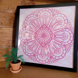 Pink Floral Mandala Framed 12x12 Wall Art Home Decor