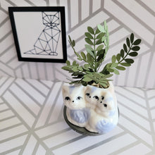 Load image into Gallery viewer, ZZ Plant, 3 inch Miniature Paper Plant in Vintage Cat Planter
