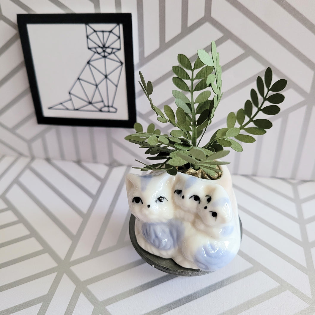 zz plant cat ZZ Plant, 3 inch Miniature Paper Plant in Vintage Cat Planter – Crystal Compass Design