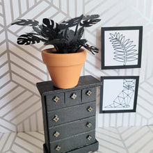 Load image into Gallery viewer, Black Monstera Plant, 3 inch Miniature Paper Plant, Dollhouse Zen Garden Mini
