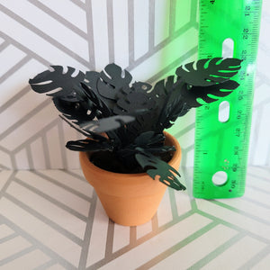 Black Monstera Plant, 3 inch Miniature Paper Plant, Dollhouse Zen Garden Mini