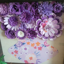 Load image into Gallery viewer, Purple Floral Shadow Box, Handmade Paper Flowers 9x9 Black Shadow Box, Nursery Powder Room Decor, Wall Art
