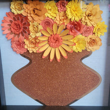 Load image into Gallery viewer, Yellow and Orange Shadow Box, Handmade Paper Flowers 9x9 Black Shadow Box, Nursery Powder Room Decor, Wall Art
