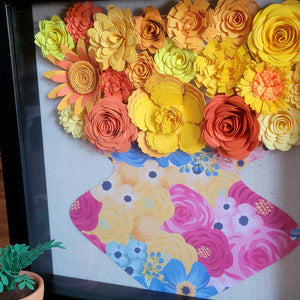 Yellow Floral Shadow Box, Handmade Paper Flowers 9x9 Black Shadow Box, Nursery Powder Room Decor, Wall Art