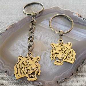 Brass Tiger Keychain, Key Ring, Zipper Pull, Purse or Backpack Charm