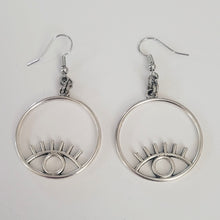 Load image into Gallery viewer, Eye Earrings, Silver Evil Eye Dangle Drop Earrings, Talisman Protection Jewelry
