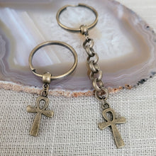 Load image into Gallery viewer, Ankh Keychain, Bronze Egyptian Cross Backpack or Purse Charm, Zipper Pull
