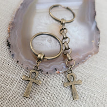 Load image into Gallery viewer, Ankh Keychain, Bronze Egyptian Cross Backpack or Purse Charm, Zipper Pull
