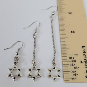 Star of David Earrings, Your Choice of Three Lengths, Jewish Religious Jewelry