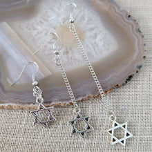 Load image into Gallery viewer, Star of David Earrings, Your Choice of Three Lengths, Jewish Religious Jewelry
