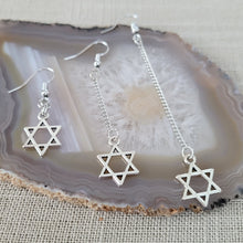 Load image into Gallery viewer, Star of David Earrings, Your Choice of Three Lengths, Jewish Religious Jewelry
