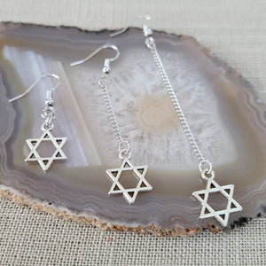 Star of David Earrings, Your Choice of Three Lengths, Jewish Religious Jewelry