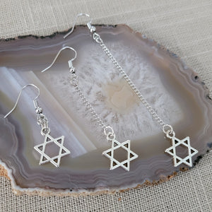 Star of David Earrings, Your Choice of Three Lengths, Jewish Religious Jewelry