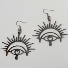 Load image into Gallery viewer, All Seeing Eye Dangle Drop Earrings, Stainless Steel Charms, Evil Eye Talisman Jewelry
