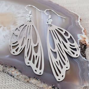 Butterfly Wing Earrings, Dangle Drop Earrings, Stainless Steel Machine Cut Charms
