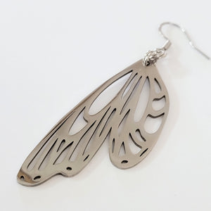 Butterfly Wing Earrings, Dangle Drop Earrings, Stainless Steel Machine Cut Charms