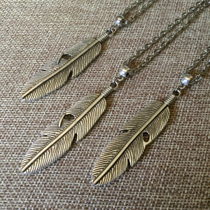 Feather Necklace, Mens Jewelry on Silver Cable Chain, Bohemian Layering Jewelry