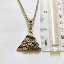 Load image into Gallery viewer, Pyramid Necklace,  Eye of Ra Charm onSilver Rolo Chain
