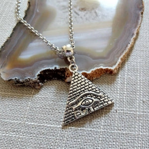 Pyramid Necklace,  Eye of Ra Charm onSilver Rolo Chain