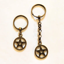 Load image into Gallery viewer, Bronze Pentagram Keychain, Witchcraft Backpack or Purse Charm, Zipper Pull
