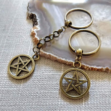 Load image into Gallery viewer, Bronze Pentagram Keychain, Witchcraft Backpack or Purse Charm, Zipper Pull
