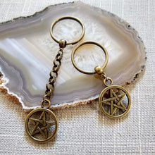 Load image into Gallery viewer, Bronze Pentagram Keychain, Witchcraft Backpack or Purse Charm, Zipper Pull
