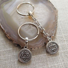 Load image into Gallery viewer, Silver Star of David Keychain, Jewish Backpack or Purse Charms, Zipper Pulls
