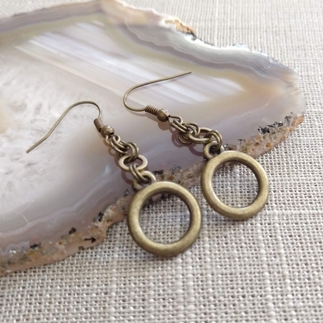 Bronze Minimalist Ring Earrings - Dangle Drop Earrings