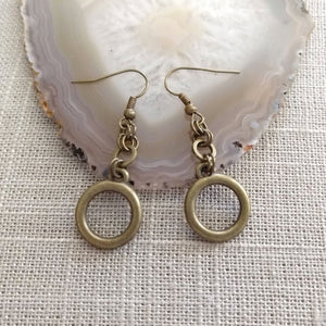 Bronze Minimalist Ring Earrings - Dangle Drop Earrings