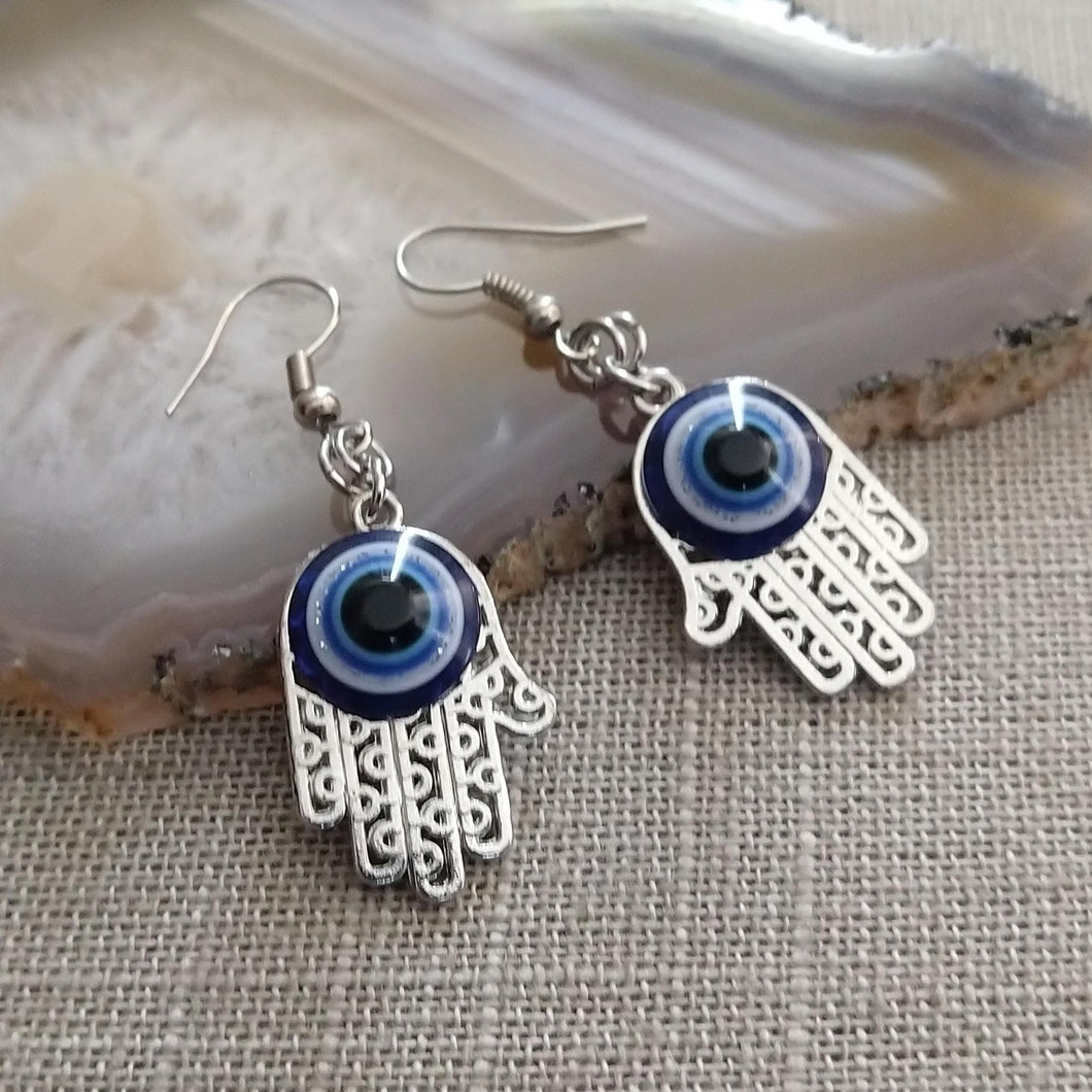 Hamsa Evil Eye Dangle Earrings