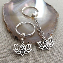 Load image into Gallery viewer, Lotus Flower Ohm Keychain, Yoga Backpack Charm or Zipper Pull
