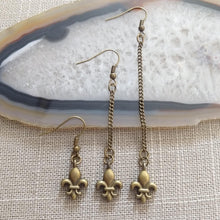 Load image into Gallery viewer, Fleur de Lis Earrings, Dangle Drop Chain Earrings in Your Choice of Three Lengths
