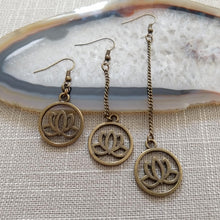 Load image into Gallery viewer, Japanese Lotus Flower Earrings - Your Choice of Three Lengths - Long Dangle Chain Earrings
