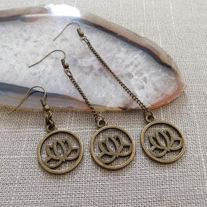 Japanese Lotus Flower Earrings - Your Choice of Three Lengths - Long Dangle Chain Earrings