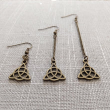 Load image into Gallery viewer, Celtic Knot Flower Earrings - Your Choice of Three Lengths - Long Dangle Chain Earrings
