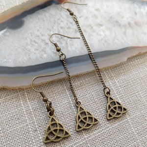 Celtic Knot Flower Earrings - Your Choice of Three Lengths - Long Dangle Chain Earrings