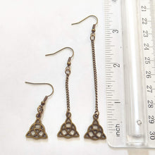 Load image into Gallery viewer, Celtic Knot Flower Earrings - Your Choice of Three Lengths - Long Dangle Chain Earrings
