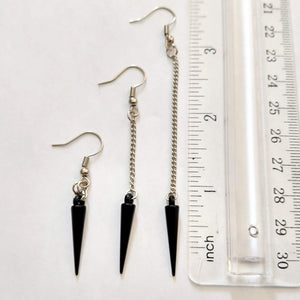 Black Spike Earrings -  Long Dangle Earrings with Silver Curb Chain