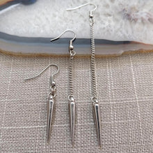 Load image into Gallery viewer, Silver Spike Earrings - Spike Earrings / Silver Earrings / Dangle Earrings / Long Earrings / Chain Earrings / Bohemian Jewelry
