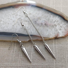 Load image into Gallery viewer, Silver Spike Earrings - Spike Earrings / Silver Earrings / Dangle Earrings / Long Earrings / Chain Earrings / Bohemian Jewelry
