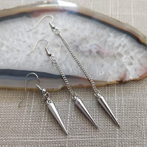 Silver Spike Earrings - Spike Earrings / Silver Earrings / Dangle Earrings / Long Earrings / Chain Earrings / Bohemian Jewelry