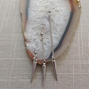 Silver Spike Earrings - Spike Earrings / Silver Earrings / Dangle Earrings / Long Earrings / Chain Earrings / Bohemian Jewelry