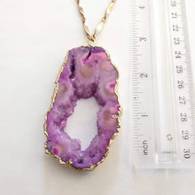 Load image into Gallery viewer, Purple Agate Geode Slice Necklace with Druzy Inclusion - Bohemian Festival Jewelry

