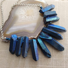 Load image into Gallery viewer, Blue Titanium Crystal Point Bib Necklace - Statement Jewelry
