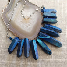 Load image into Gallery viewer, Blue Titanium Crystal Point Bib Necklace - Statement Jewelry
