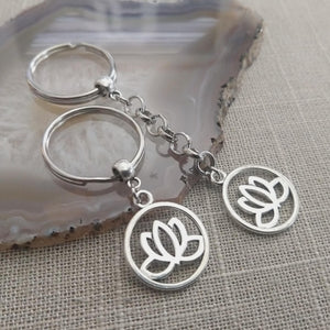 Silver Lotus Backpack or Purse Charm, Zipper Pull, Key Fob Lanyards