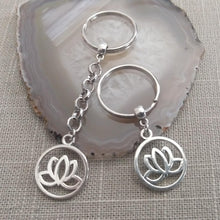 Load image into Gallery viewer, Silver Lotus Backpack or Purse Charm, Zipper Pull, Key Fob Lanyards
